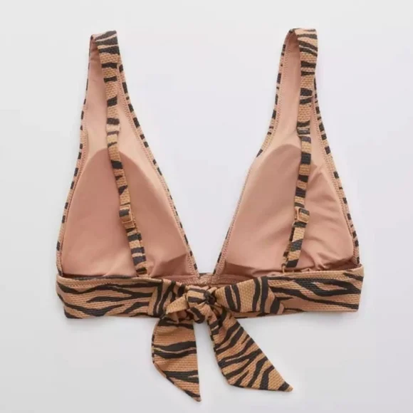 Aerie Pique Triangle Bikini Top Brown Black Zebra Stripes Medium - Picture 4 of 9